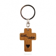 Productafbeelding Sleutelhanger kruis hout God is liefde